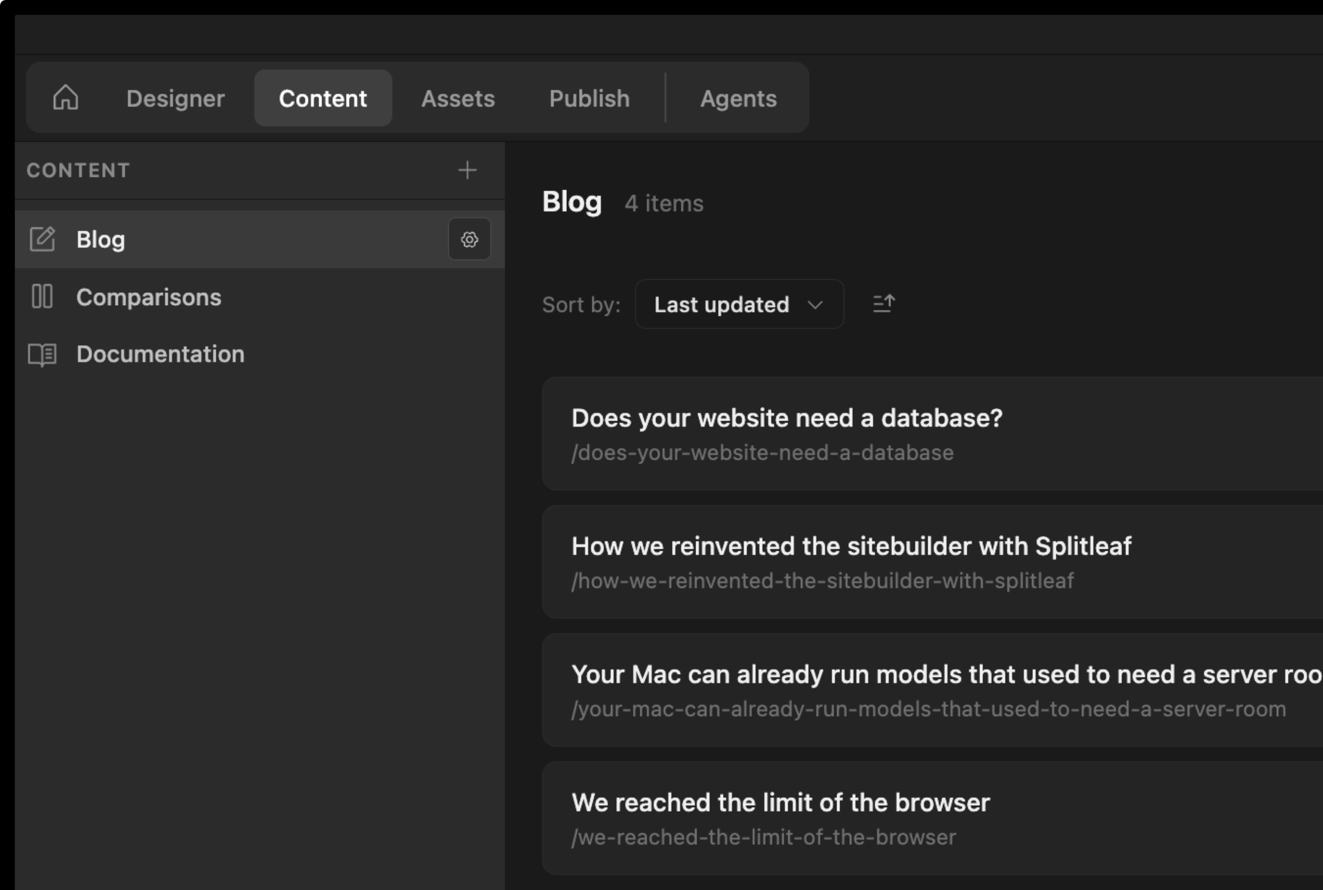 The designer open on a windows computer showing the CMS